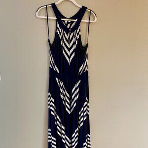 Banana Republic Navy Chevon Maxi Halter Dress with Handkerchief Hem